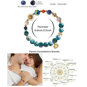 Pulsera de Piedras Naturales con los 12 Signos del Zodiaco, Constelaciones, Planetas, Sol, Mercurio, Venus, <span class=keywords><strong>Luna</strong></span>, Marte, Júpiter, Saturno, Horóscopo - Product Image 2