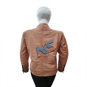 RANCHOS RANCE Women's Cowhide Leather Jacket Full Sleeve Waterproof Windproof Stand Collar All Brown White Patterned Front Logo - Product Image 2