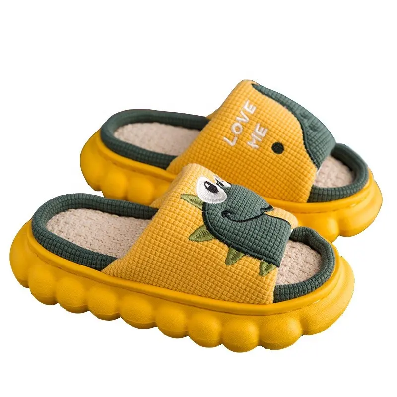 Wholesale non slip EVA kids house flats shoes unisex children summer spring bathroom slippers flax bedroom sandals