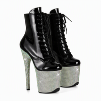 Bottines à lacets en PVC avec strass, fermeture éclair, talon aiguille de 20 cm, chaussures de pole dance