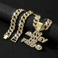 Collier avec pendentif lettres « NO MONEY NO FRIEND », chaîne cubaine de 15 mm, serti de pierres brillantes, style hip-hop, bijoux pour homme