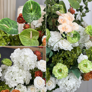 Arreglo Floral Artificial de Seda con Degradado Realista en Verde, Blanco y Naranja, Estilo Tropical, Decoración Floral para Fondo de Boda - Product Image 4