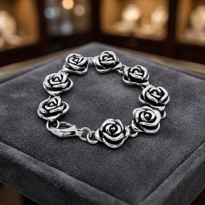 Bracelets en argent 925 avec chaîne en forme de rose, design classique romantique à maillons floraux [19,3x20,0 mm] - Product Image 2