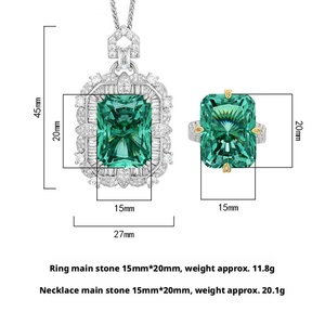 High Quality Eco-friendly Copper 15*20MM Geometric Square Green Cubic Zirconia Wedding Bridal Ring Jewelry Set for Women - Product Image 2