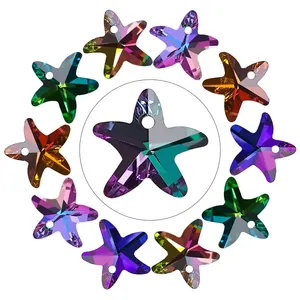 Zhubi 14MM Bintang Laut Bentuk Kristal Liontin Manik-manik Bintang Laut Kaca Manik-manik untuk Membuat Perhiasan DIY Kerajinan Mode Pesona Kalung