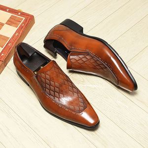 Mocassins en cuir véritable marron à bout pointu, motif géométrique, à enfiler, respirants, chaussures habillées - Product Image 3