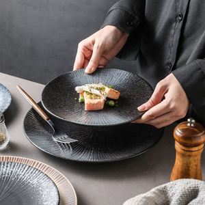 Japanese-style Retro Stoneware Round <b>Plate</b> Commercial Western Steak <b>Plate</b> Hand Painted Ceramic Dessert Snack Sushi <b>Plate</b> - Product Image 1