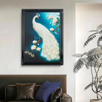 Déco murale Paon Blanc 3D Personnalisée ornée de perles, Tableau décoratif luxe thème floral paon pour maison et hôtel