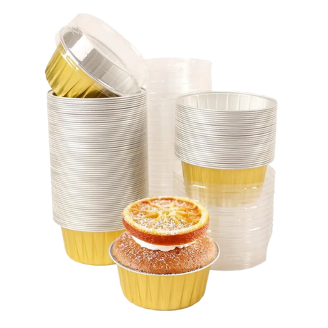 125ml Microwavable Ovenable Baking Cup Colorful Disposable Aluminium Foil Container with Transparent PET Lid Food Grade Tray/Pot
