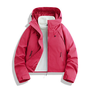 Veste coupe-vent 3 en 1 pour femme avec capuche, doublure polaire, résistante à l'eau, pour la randonnée en extérieur, manches longues, taille naturelle - Product Image 3