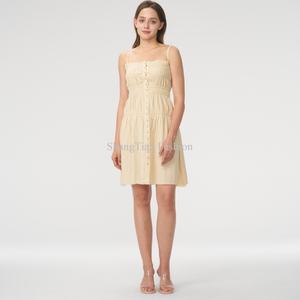Vestido Mini Casual de Verano para Mujer, Personalizado, sin Mangas, con Tirantes Halter, de Lino y Algodón, con Diseño Sólido a la Moda - Product Image 1