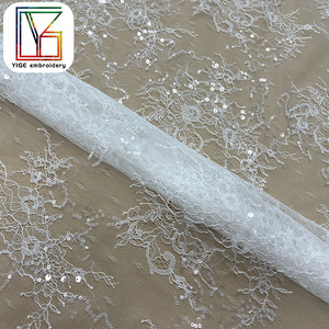 Thanh Lịch Màu Trắng Thêu <span class=keywords><strong>Sequin</strong></span> Chantilly Ren Vải Sang Trọng Long Lanh <span class=keywords><strong>Sequin</strong></span> Lưới Ren Vải Cho Váy Cưới - Product Image 3