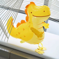 Ballon en aluminium Dinosaure Jaune de Dessin Animé Marchant avec Cœur, Décoration de Fête d'Anniversaire pour Enfants, Accessoires de Photomaton, Vente en Gros
