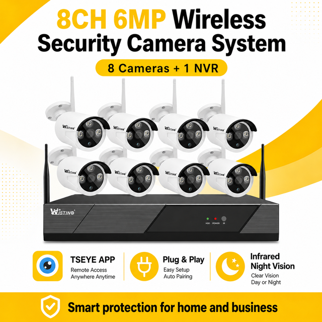 Wistino 8CH 6MP Wireless NVR Surveillance System Smart Home Kit Motion Alert Color Night Vision Shop Store Security CCTV System