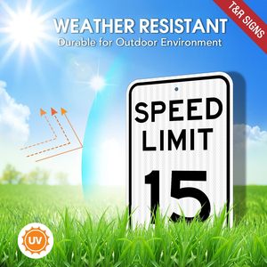 Panneau de limitation de vitesse 15 MPH, ralentissement, panneau de signalisation, <span class=keywords><strong>film</strong></span> réfléchissant de qualité industrielle de <span class=keywords><strong>18</strong></span> pouces x 12 pouces - Product Image 3