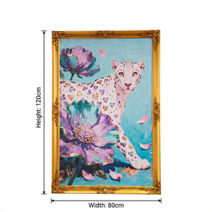 Dipinto a Olio di <span class=keywords><strong>Leopardo</strong></span> 80x120cm con Cornice in Legno Massiccio Dorato, Arte Murale Floreale e Animalier di Lusso per Soggiorno e Arredamento Casa - Product Image 6