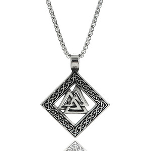 yunnique Viking Rune Crossed Triangle Pendant Tibetan Silver Geometric Unisex Necklace Gift Jewelry - Product Image 1