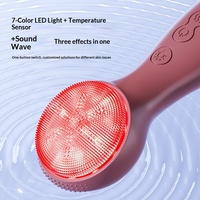 Cepillo de Limpieza Facial Eléctrico Ultrasónico de Silicona Líquida, Impermeable, con 7 Colores de Luz, Compresa Caliente, 3 Velocidades, Limpieza Profunda