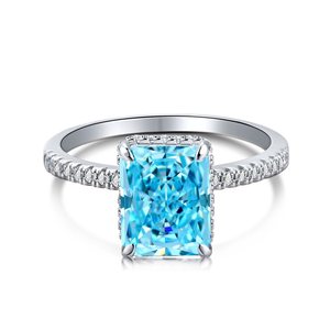 Anillo de Plata de Ley S925 Estilo Europeo <span class=keywords><strong>Americano</strong></span> para Mujer, Circonita Azul Corte Radiante, Joyería Deslumbrante, Accesorios al por Mayor - Product Image 6