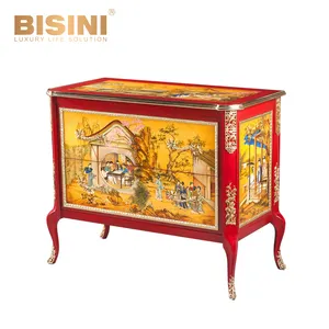 Античная домашняя вилла в китайском стиле, изящная цветная картина, старинная фигурка, консоль, шкаф, красный, тщательная картина, боковой шкаф