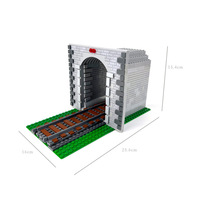 Blocs de construction MOC, vue de rue, bâtiment, train, grotte, ville, voie ferrée, décoration périphérique, modèle assemblé en DIY