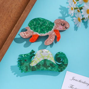 YJL NOUVEAU Clip à cheveux en PVC personnalisé, série Océan, imprimé hippocampe et tortue de mer, pour femmes, accessoires de cheveux à la mode coréenne pour filles - Product Image 2