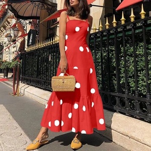 Nouveautés 2023 designer de haute qualité personnalisé dame mode été imprimé en gros rouge longue maxi robes à pois pour les femmes - Product Image 1