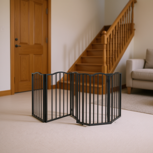 Puerta plegable para mascotas Db, de acero inoxidable, color marrón oscuro, semicircular, para interiores, escaleras, para gatos y perros - Product Image 2