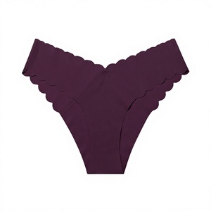 Women <b>Seamless</b> Wave Edge <b>Thong</b> Panties Invisible No Show Solid Color Low Rise Soft Stretch T-back Underwear for Women OEM ODM - Product Image 1
