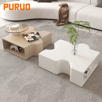 Table basse Puruo style simple en MDF, table basse en bois mobile, petite table décorative, ensemble de 2 tables gigognes multicolores pour salon
