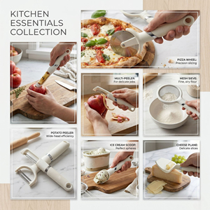 Ensemble de 7 ustensiles de cuisine blanc crème, écologiques, sans BPA, compatibles lave-vaisselle, comprenant un coupe-pizza, une cuillère à glace et un éplucheur, pour une maison esthétique - Product Image 2