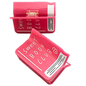 Pince à cheveux personnalisée en acétate rose en forme de livre, 8*5cm, pour filles, design club de lecture, accessoires capillaires mignons et tendance - Product Image 1
