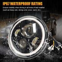 Phares LED de 7 pouces avec œil d'ange pour véhicules tout-terrain, motos, feux de jour, faisceau haut et bas, 6000k, IP67 pour Jeep