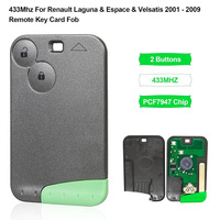 Carte télécommande 433 MHz avec puce PCF7947 pour Renault Laguna 2 Clio 3 Espace Vel-Satis – Coque de clé intelligente de remplacement à 2 boutons