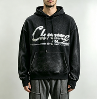 Sweat-shirts et sweats à capuche pour hommes à manches régulières, 100% Coton, avec applique effet vieilli, poche noire, délavé à l'acide et impression numérique style High Street