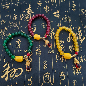 Pulsera de Jade PFT con Cuentas de Ágata y Calcedonia Pixiu - Estilo Étnico Unisex para Atraer la Riqueza y la <span class=keywords><strong>Buena</strong></span> Fortuna - Joyería de Regalo - Transmisión en Vivo - Product Image 2