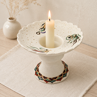 Candélabre en céramique et porcelaine, style nordique, plat à pied, bord festonné, motif floral bleu et blanc, décoration d'intérieur écologique, Hygge
