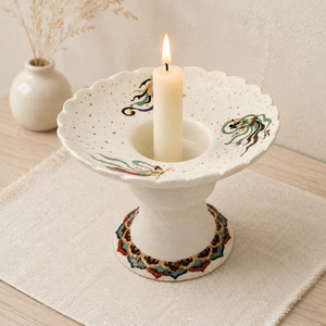 Candélabre en céramique et porcelaine, style nordique, plat à pied, bord festonné, motif floral bleu et blanc, décoration d'intérieur écologique, Hygge - Product Image 2