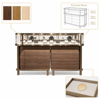 Vitrine de présentation de bijoux incurvée de luxe avec éclairage LED, en bois et verre, avec tiroirs, sur mesure pour boutique