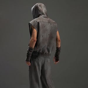 Ensembles de survêtements classiques décontractés pour hommes, effet délavé, sans manches, avec fermeture éclair intégrale, vestes et pantalons de sport, tenues 2 pièces - Product Image 2