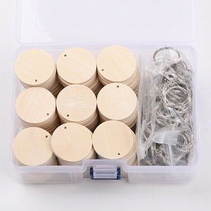 Wood Keychain Accessories 35mm Single Double Hole Round Wood <b>Discs</b> With <b>Metal</b> Rings For DIY Home Decoration - Product Image 3