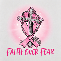 Transfert DTF « Faith Prayer » pour la sensibilisation au cancer du sein, motif floral avec croix chrétienne et ruban rose, pour T-shirts et vêtements
