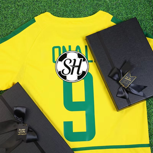 Personnalisation gratuite, maillot de <span class=keywords><strong>football</strong></span> rétro de haute qualité, version thaïlandaise 2002, Brésil, manches courtes, domicile # Équipe nationale de 9 joueurs - Product Image 1