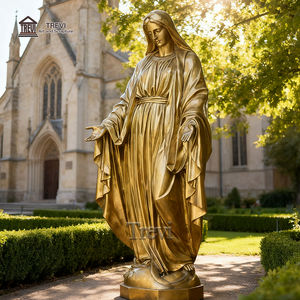 Statue <span class=keywords><strong>de</strong></span> <span class=keywords><strong>la</strong></span> Vierge Marie en bronze doré, sculpture religieuse grandeur nature, en cuivre et en laiton, pour l'extérieur, église européenne, monument commémoratif, mains ouvertes - Product Image 5
