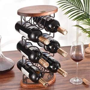 Porte-bouteilles à vin en métal avec support en bois, décoration pour la maison, ustensiles de bar, comptoir de cuisine, cadeau idéal pour les amateurs de vin - Product Image 3