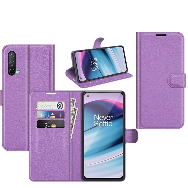 For One Plus Nord Ce 2 Ce 5G Lichi Pu Leather Flip Wallet Card Holder Back Cover Case
