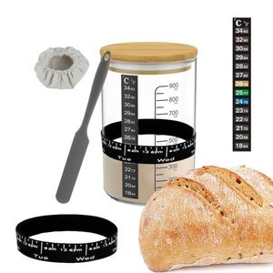 Kit de démarrage de levain fermenté en promotion avec pot en verre, couvercle, thermomètre, spatule en silicone et couverture en tissu pour la cuisine - Product Image 1