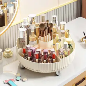 Escritorio redondo maquillaje brochas estante baño 360 grados de rotación organizador cosmético caja de almacenamiento