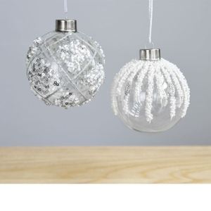 Ornement de Noël en verre givré transparent blanc de 8 cm, boule décorative à peindre pour sapin de Noël - Product Image 3