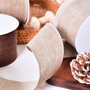 2-1/2" Width 63mm 10yards Wholesales Solid <strong>Burlap</strong> Edged <strong>Ribbon</strong> Coarse Ramie Fine Linen Wired <strong>Ribbon</strong> Gift Wrapping Decoration - Product Image 5